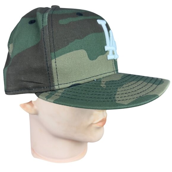New Era Los Angeles Dodgers Camo Fitted Hat Size 7 1/8 Cotton Green & Brown - Picture 3 of 16